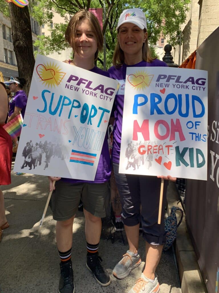 Kai and his Mom at the 2022 NYC Pride March